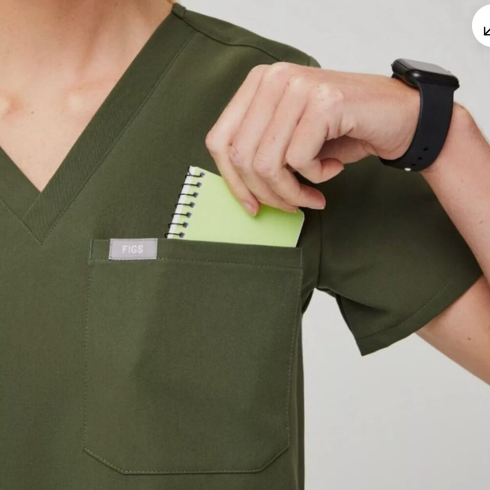 Figs - Dark Olive Catarina - One-Pocket Scrub Top - Small